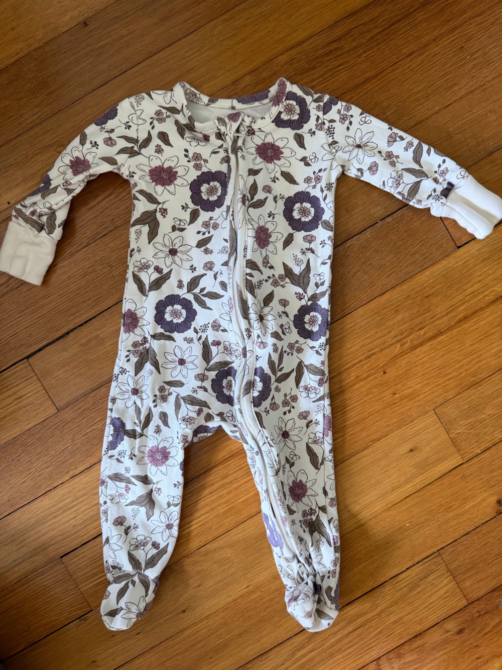 Colored Organics White Baby Sleeper with Purple Floral Print